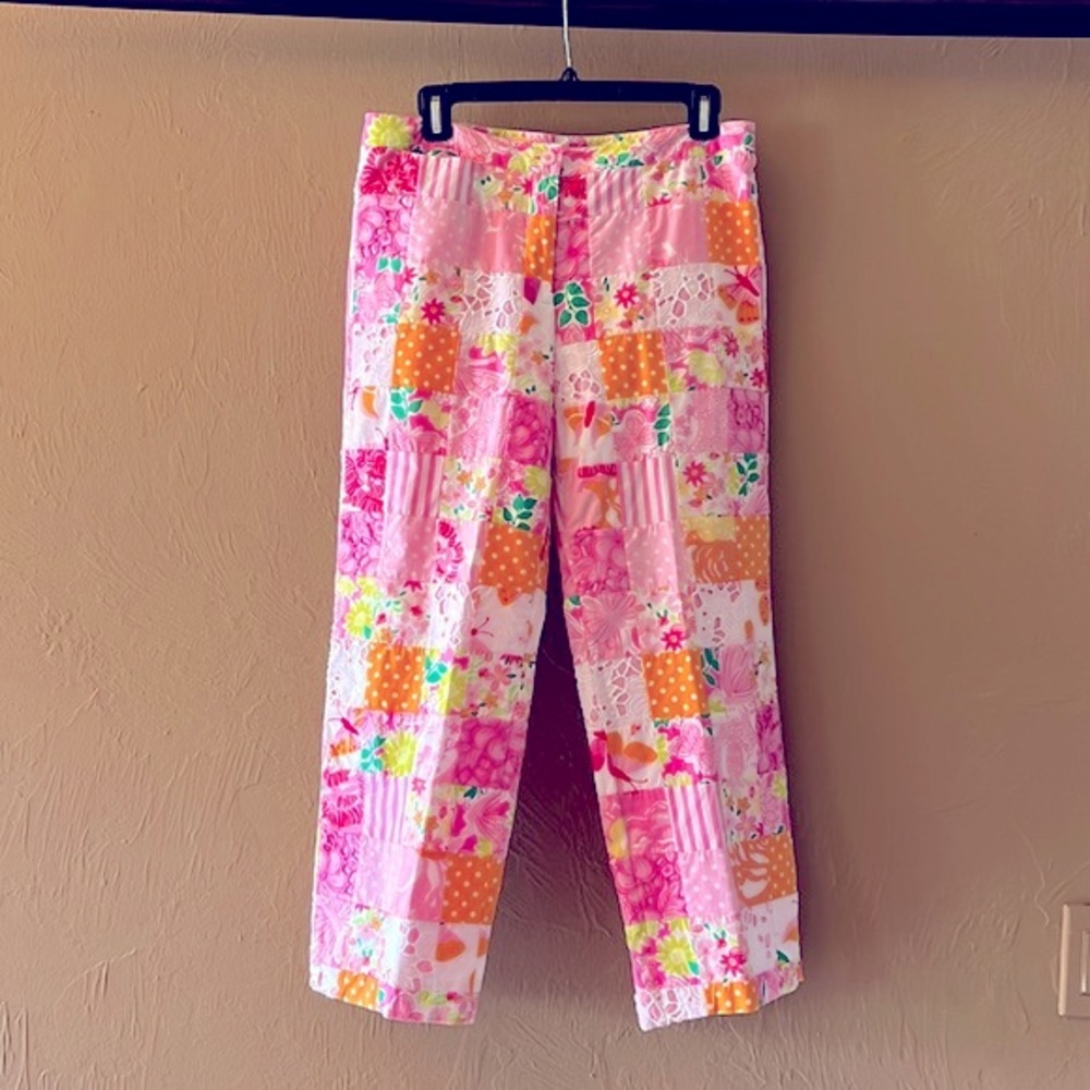 Lilly Pulitzer Patchwork Butterfly & Floral Flair Polka-Dot  Lined Pants Size 8